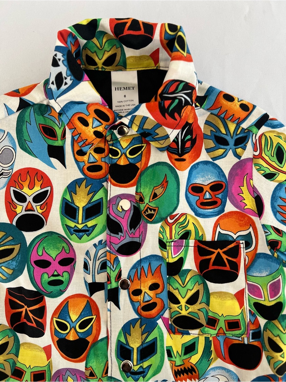 Hemet Luchador Mask Print Button-Up Shirt - Multicolor